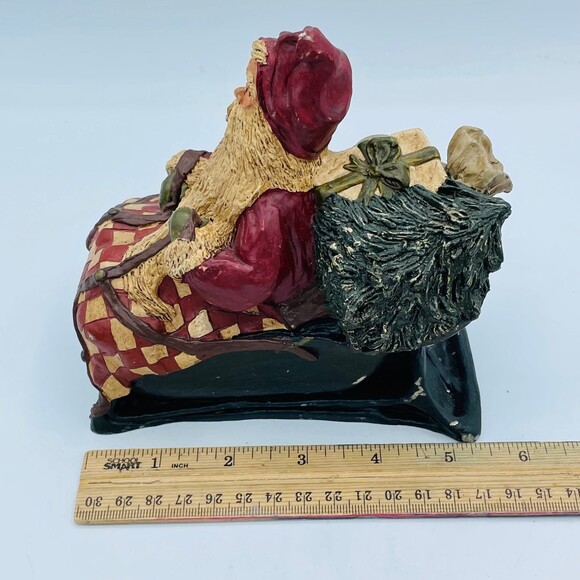 Vintage Folk Art Old World Santa on Sleigh Checker Blanket Signed Diana Wade '88 - Picture 7 of 8